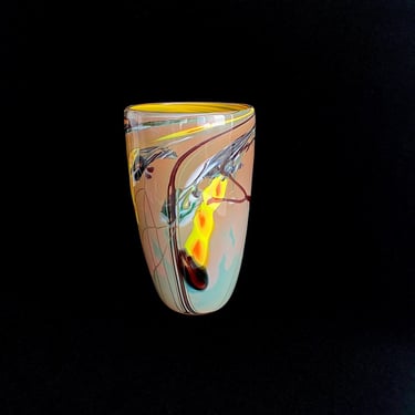 Vintage Large 11" Tall Fine Hand Crafted Studio Art Glass Vase by Artist: Steve Palmer 2001 