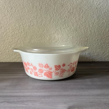 Vintage Pyrex pink Gooseberry Refrigerator Dish 472 1 1/2pt, Vintage Kitchen 