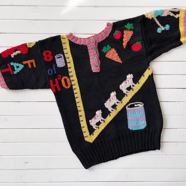 Berek sweater | 80s vintage healthy eating diet food novelty embroidered granny style hand knit sweater 