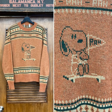 Vintage 1970’s Snoopy Peanuts Rah Rah School Rally Pop Art Sweater, 70’s Knit Sweater, Vintage Clothing 