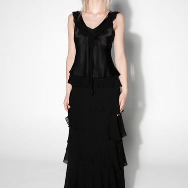 Black Silk Tiered Maxi Skirt