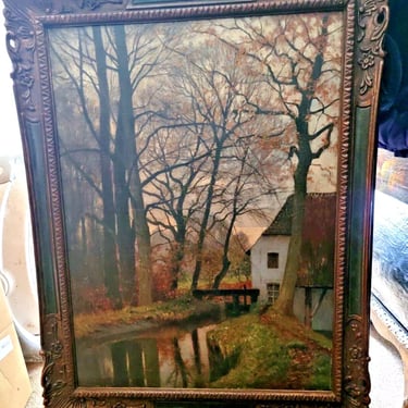 Antique Painting, Oil on Canvas, Landscape, Signed, Cabin, Framed, 1800s!!