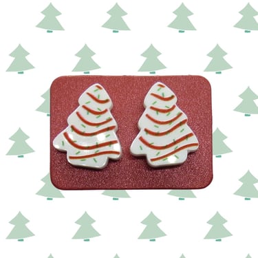 Christmas Tree Cake Earrings Cute Holiday Studs Jewelry 