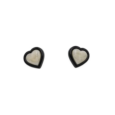 Vintage Black White Heart Shaped Stud Earrings 60s Mod Earrings Pin Up Rockabilly Stud Earrings Costume Jewelry 