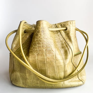 Y2K Lime Green Leather Bucket Bag