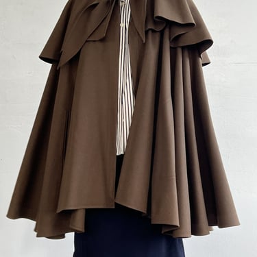 Chocolate Wool Layered Cape Coat (OS)