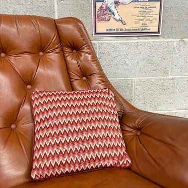 Vintage Pillow Retro 1970s Bohemian + Homemade + Crochet + Chevron Print + Square + Burgundy + Pink + Decorative + Textile + Home Decor 