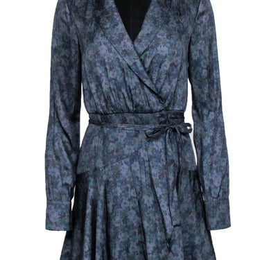 Paige - Navy Blue & Green Floral Print Wrap Dress Sz XS