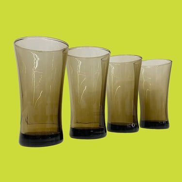 Vintage Drinking Glasses Retro 1970s Contemporary + Anchor Hocking + Linden Mocha + Smokey Brown + Glass + Set of 4 + Weighted Bottoms 