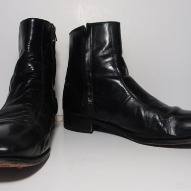 Mens Vintage Boots, Florsheim Black Leather Ankle Boots, size 12D men, Vintage Shoes 