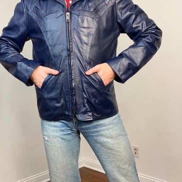 70s Midnight blue leather jacket 