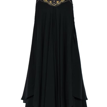 Temperley - Black Silk Beaded Shift Dress w/ Rhinestones Sz 6
