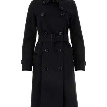 Burberry Woman Black Gabardine Heritage Kensington Trench Coat