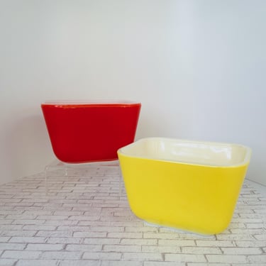 Vintage Pyrex 501C Primary Yellow and Red Refrigerator Dishes Fridgies 1.5 Cup No Lids Sold Individually 