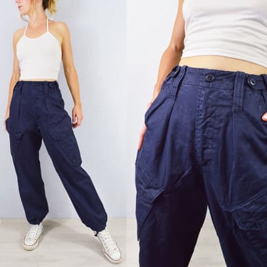 High Waisted Straight Leg British Navy Deckhand Cargo Pants - Trousers - Adjustable Size 