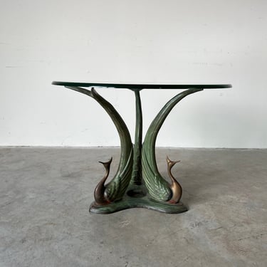 Vintage Hollywood Regency Style Brass Peacock Side Table 
