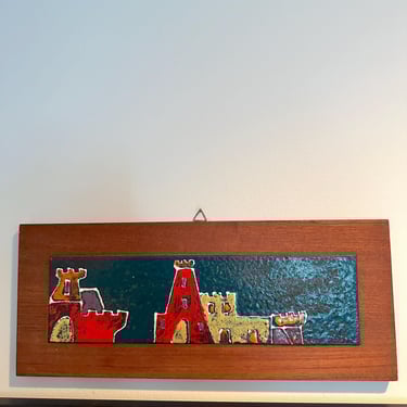 Italian Tile Art Wall Hanging / Castle Village Fat Lava Retro Cathedral / Mid Century Modern Vintage / Free Shipping 