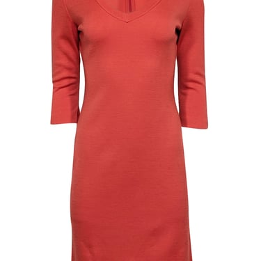 St. John - Red V-Neckline Long Sleeve Midi Dress Sz 2