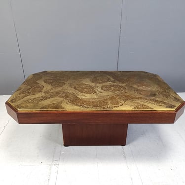 Vintage etched brass coffee table 1970s -  brass coffee table - design coffee table - hollywood regency coffee table 