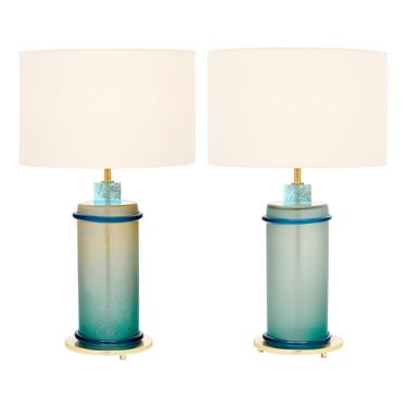 Murano Glass Aqua Blue and Gold Table Lamps