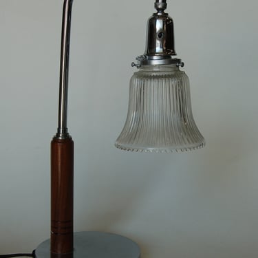 Art Deco  Desk Table Lamp w/ Bell Shaped Glass Shade 