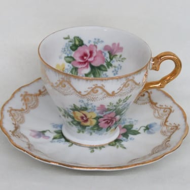 Norcrest Japan C483 Fine China Petunia Flowers Gold Tea Cup and Saucer Set 3693B