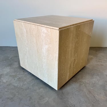 1970's Vintage Italian Travertine Cube Coffee or Side Table With Caster by Stone International 