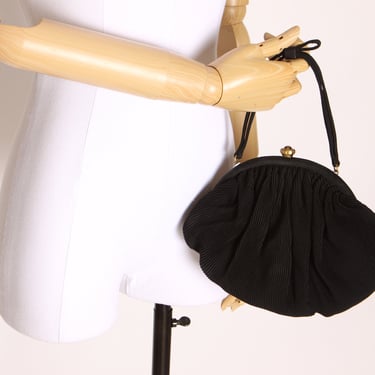 1940s Micropleat Black Top Handle Clasp Top Purse by Garay 