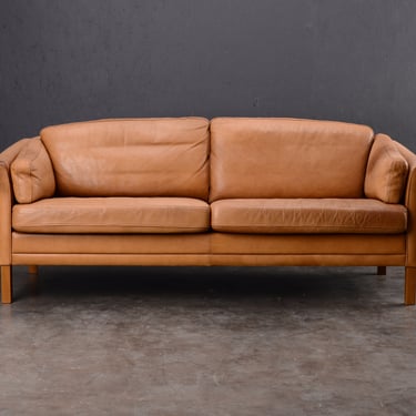 Mogens Hansen Danish Modern Aniline Leather Sofa Tan 