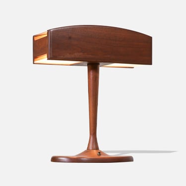 Mid-Century Modern Sculpted Walnut Wood Desk Lamp