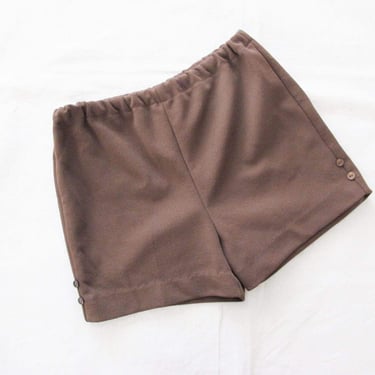 Vintage 70s Brown Hot Pants XS S - 1970s Elastic Waist Polyester High Waist Short Shorts 