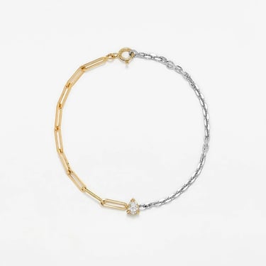Maxi Bracelet Solitaire Diamant Poire - Ors Blanc et Jaune
