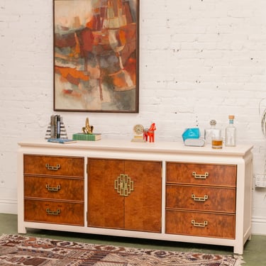 Cream And Burlwood Vintage Dresser