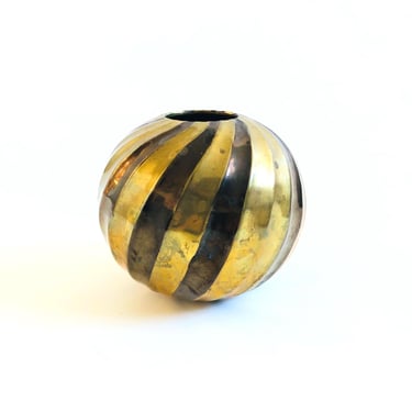 Striped Brass Sphere Vase 