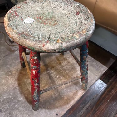 Great old stool, with character! 13.5” d x 17” h 