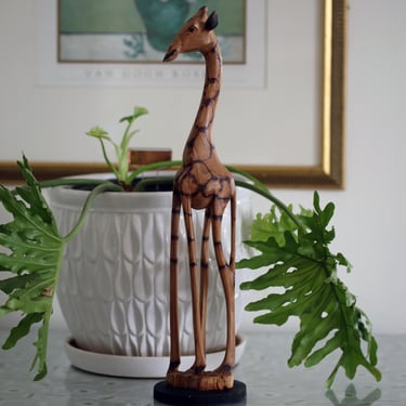 Vintage Hand Carved Wood Giraffe 