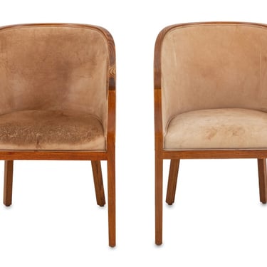 Ward Bennett for Brickel Leather Tub Chairs, Pair