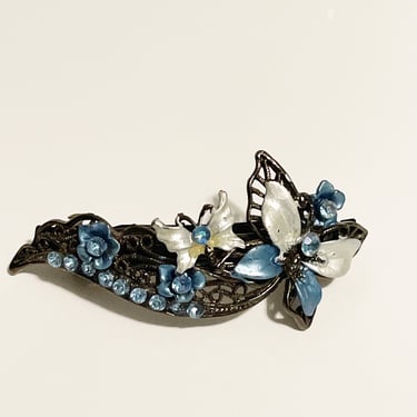 Vintage Blue Butterfly Hair Clip Metal Rhinestone Metal Hair Accessories |  Chris Alicia Vintage | Atlanta, GA