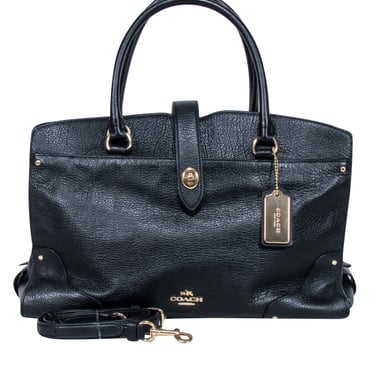 Coach - Black Pebbled Leather Turn Lock Detail Satchel Bag