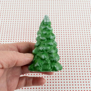 Small Porcelain Green Evergreen Tree, Village Display Accessory, Winter Decor Miniature Pine Tree 