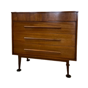 Free Shipping Within Continental US - Vintage Mid Century Modern 5 Drawer Cherry Dresser Dovetailed Drawers 