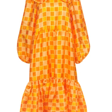 Stella Nova - Yellow & Orange Checkered Long Sleeve Shift Dress Sz 6