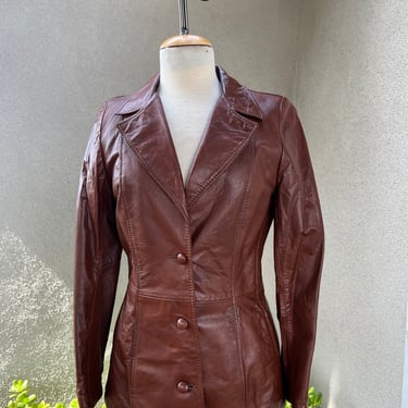 Vintage chocolate brown leather blazer jacket Sz Small by San Diego Leather Jacket Factory 