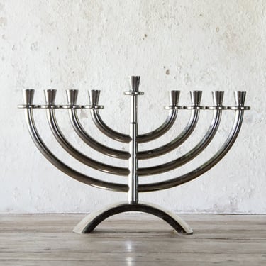 Silver Tone Vintage Menorah, Jewish Hanukkah Menorah 
