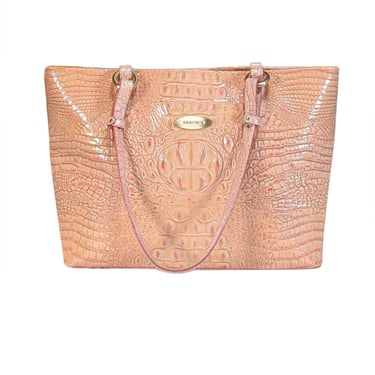 Brahmin - Peach Pink Croc Embossed Leather Tote Bag