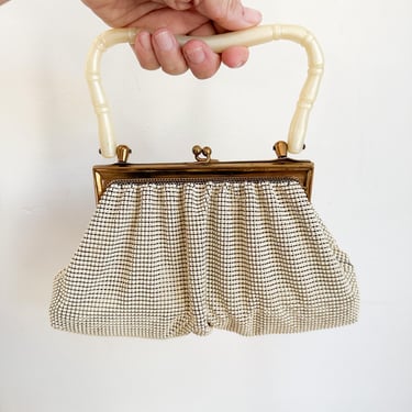 Vintage 1940s Mesh Whiting & Davis Handbag with lucite handle 