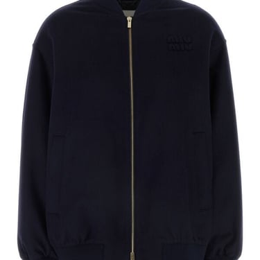 Miu Miu Women Dark Blue Velour Bomber Jacket