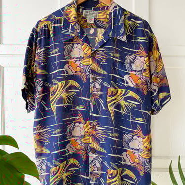 Avanti Blue Silk Hawaiian Shirt | M