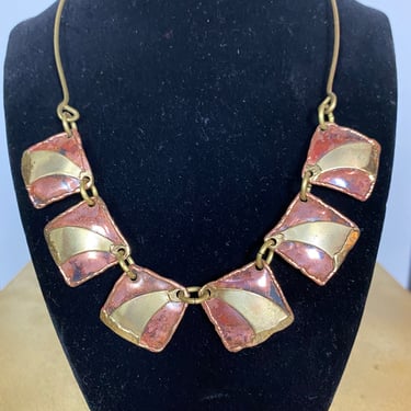 1970s necklace, brutalist, brass and copper, artist made, vintage jewelry, bohemian, hand crafted, 70s choker, statement, hippie necklace 