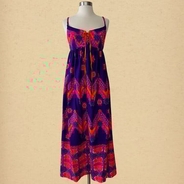 Vintage 60s 70s Sears Day Glo Psychedelic Maxi Dress 